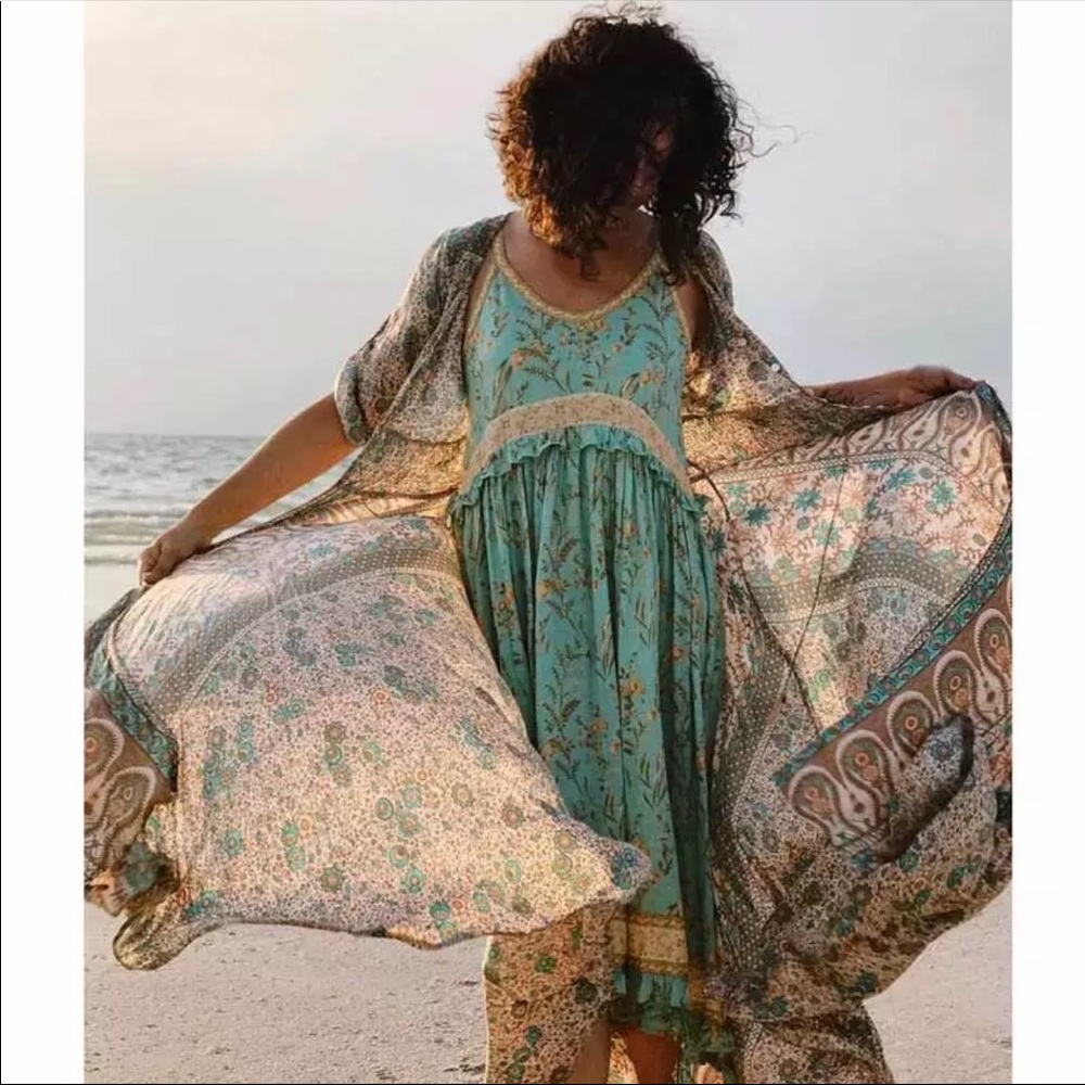 Boho Floral Gypsy Print Midi Ruffle Dress pink - Picture 15 of 15